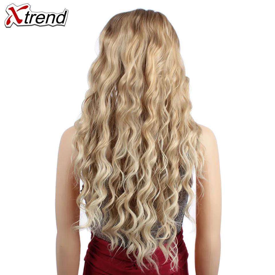 Xtrend волосы синтетический коричневый блонд Длинные волны воды парики для женщин Регулируемый Perruque 26 дюймов Омбре парик - Цвет: Блондинка
