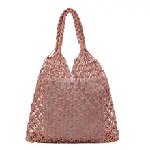 Женские сумки модные тканые сумки случайные морские Летние Новая Пляжная Сумка сплошной цвет рыболовная сеть сумка Мать сумки D4