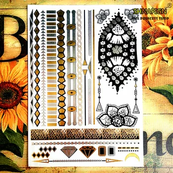 

SHNAPIGN 24 style Temporary Body Art,golden Irregular pattern Designs,Flash Tattoo Sticker Keep 3-5 days Waterproof 21*15cm