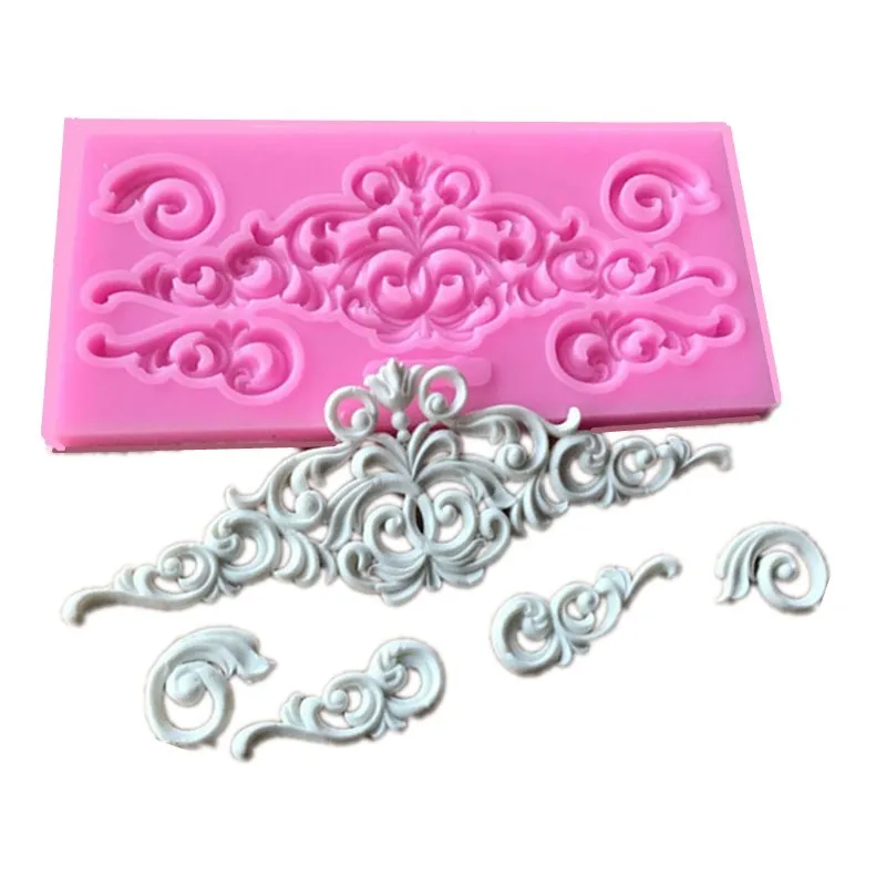 

Baroque Scrolls Cake Border Silicone Flower Vine Fondant Cake Decorating Tools Cupcake Chocolate Gum Paste Clay Candy Mold