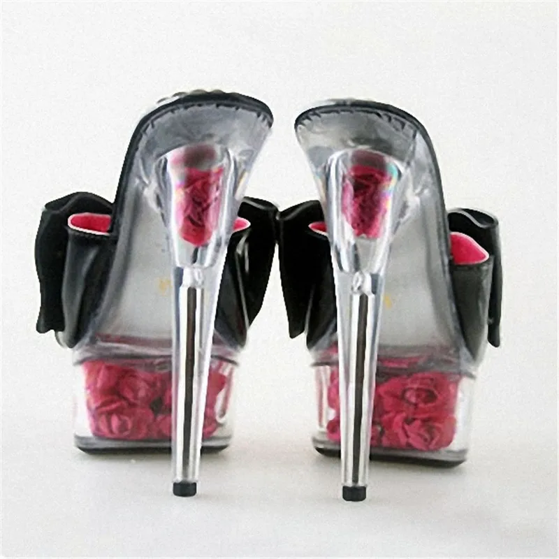 6 Inch High-Heeled Shoes Sexy Crystal Slippers Flowers Women Slides 15cm Exotic Dancer Platforms Stiletto Shoes