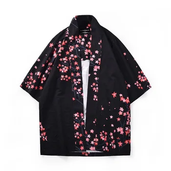 

Chinese style men's clothing printed kimono jacket chemical fiber blended vintage cloak open front coat thin section
