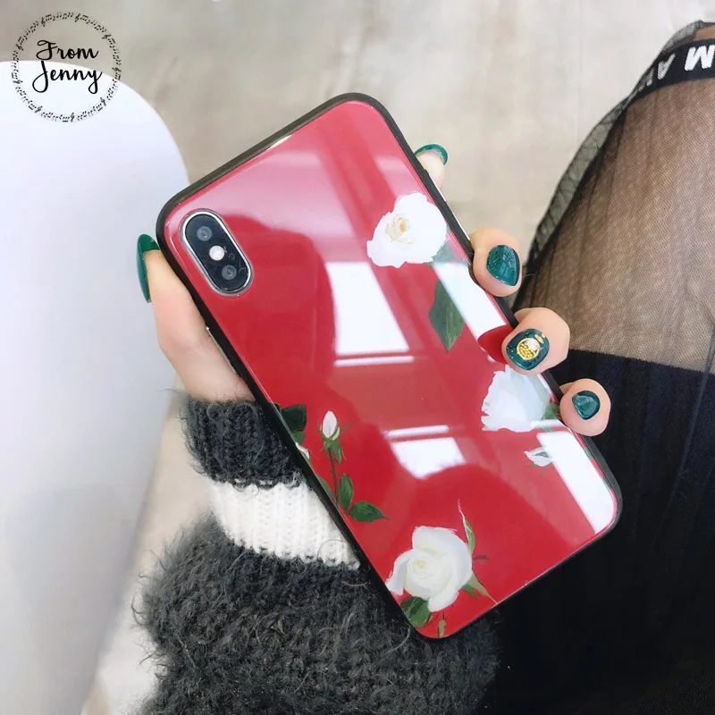 From Jenny Retro Flower Glass Phone Case for IPhone 6 6s 6plus 7/7plus