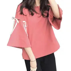 Новый корейский стиль Для женщин короткий рукав одноцветное Цвет студента футболка Повседневное футболка Тонкий Топы Футболка для