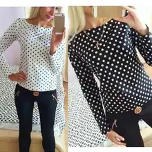 Women fashion 2017 new round collar camisa dot chiffon wave point long-sleeved shirt clothes Female Blouse
