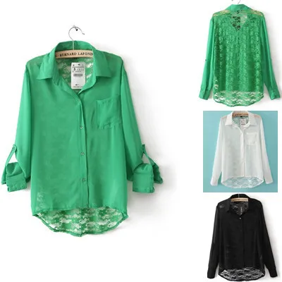 

New Sexy Women's Long Sleeve Lace chiffon Blouse Hollow Out Lady Shirts,1047