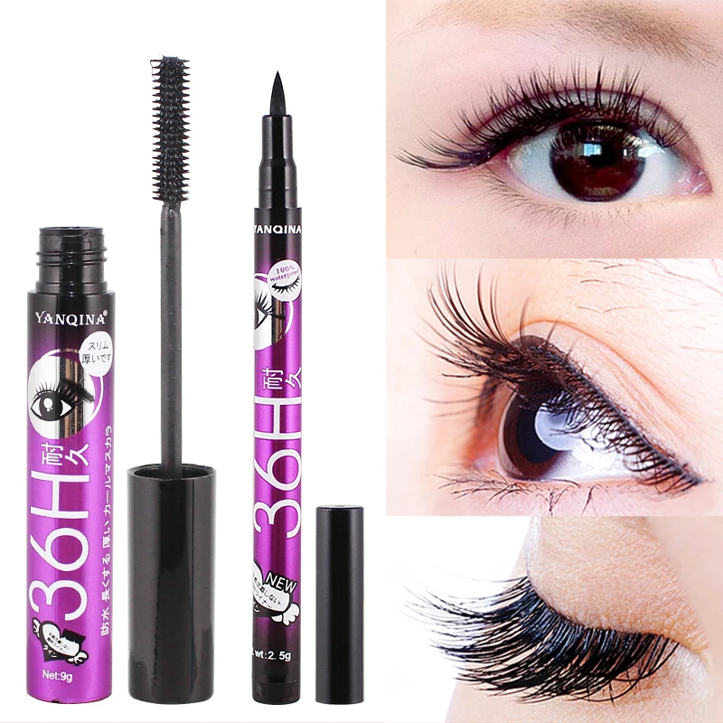 New 36H Black Waterproof Liquid Mascara Make Up Set Long-lasting Waterproof Eye Liner Makeup Tools for eyeshadow Cosmetic Set