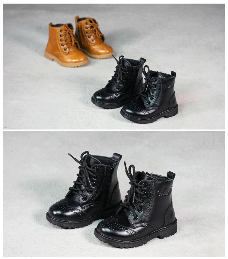 Детские ботинки из натуральной кожи; Высококачественная обувь с перфорацией типа «броги» для мальчиков; водонепроницаемые дышащие модные ботинки для девочек; всесезонные ботинки