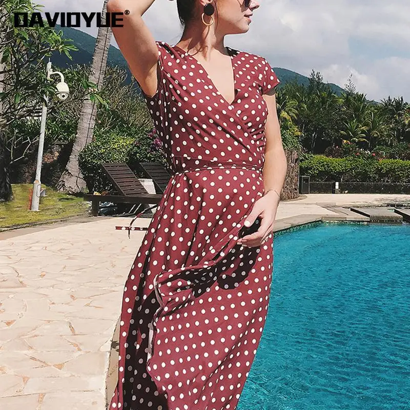 Buy korean fashion wrap maxi dress women short sleeve