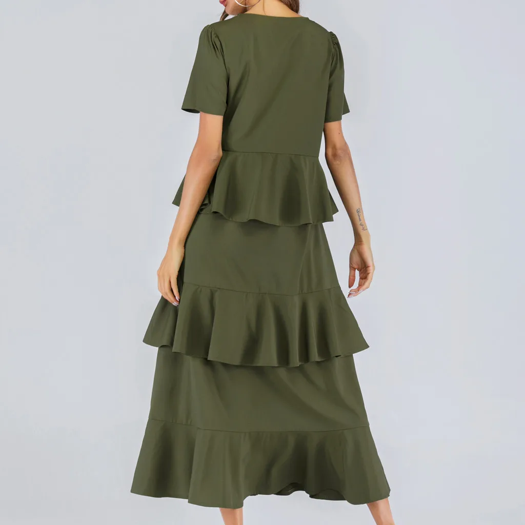 maxi dress summer elegant ruffles dresses woman party night 2019 Polyester O-neck Short Sleeve Long women dress elegant#G8