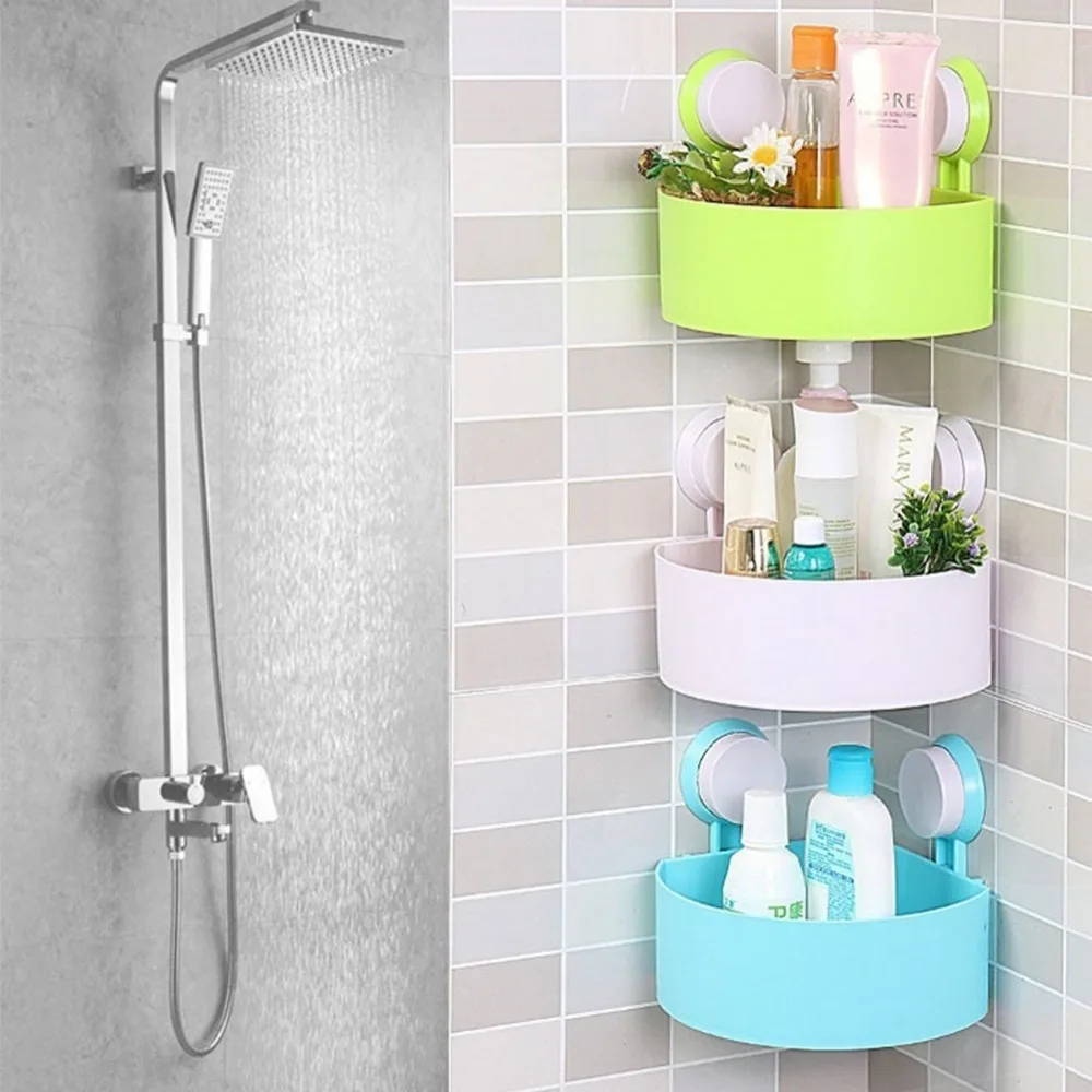 Bathroom Suction Cup Corner Storage Shelf Shampoo Holder Organizer Suckers Rack Bathroom Tools