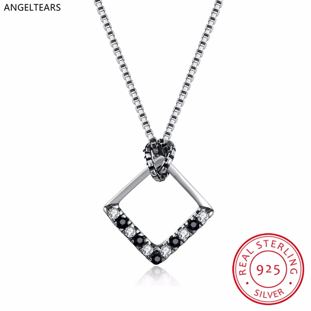 2018 New Design 925 Sterling Silver Square Pendant Necklace with Zircon