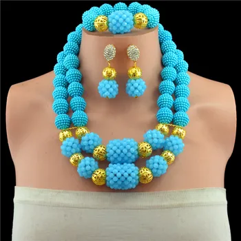 

Jewelry Bridal Wedding 2017 Luxury African beads jewelry set Blue Crystal beads bride jewelry nigerian wedding african beads