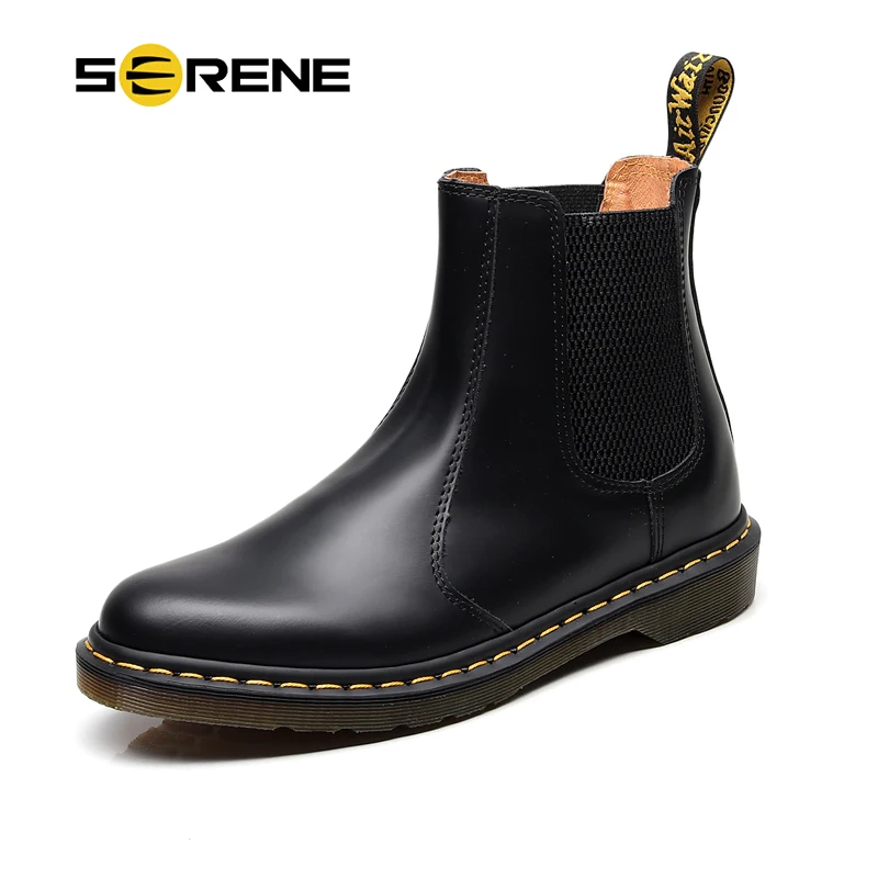 SERENE Brand Men's Boots Big Size 34~46 Leather Winter Warm Shoes Motorcycle Mens Ankle Boot Autumn Unisex Chelsea Boot