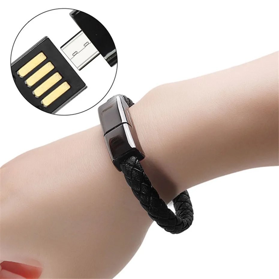 

Travel Portable Leather Charger Creatively Bracelet USB2.0 Date Charging Sync Cord For iPhone6 6s 7 8 Android Type-C Phone Cable