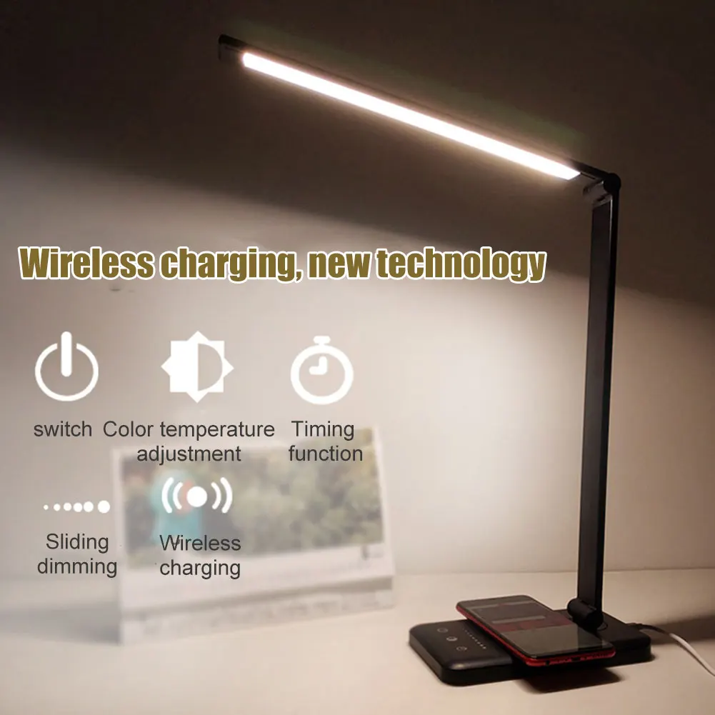 

Folding Table Light Aluminium Alloy Adjustable LED Reading Desk Lamp with Wireless Charger GQ999