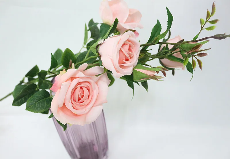 Flone 6 Heads Artificial Rose Flowers Silk Flower Bouquet Branch Fake Flower Wedding Decor Birthday Party Crafts Decor Flowers (21)