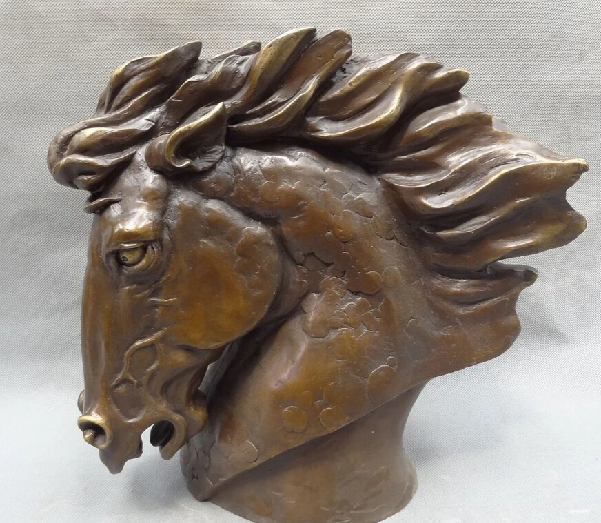

USPS to USA S1649 11" Folk Chinese Year Zodiac Pure Bronze Art Wealth Horse Head Statue Sculpture B0401