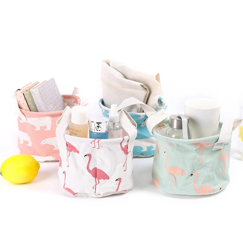 

Flamingo Bird Folding Storage Desktop Basket Box Clothes Sundries Toy Portable Hanging Linen Bucket Home Storage Organizer