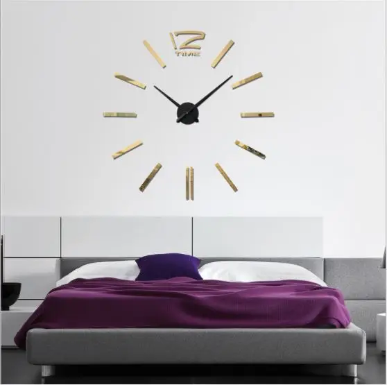 Настенные часы DIY 3D акриловые зеркальные наклейки украшение дома кварцевые часы Современный дизайн Большие зеркальные часы для гостиной - Цвет: Gold Black 18008