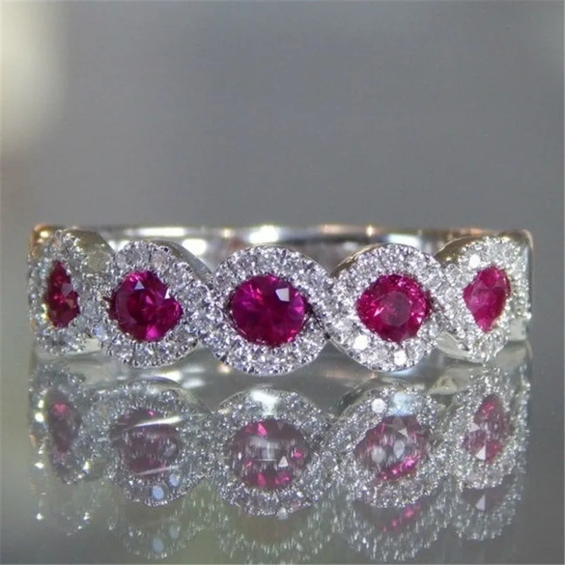 

2019 New Product Women's Pink/Green Zircon Silver Plated Ring Fashion Wedding Bague Jewelry Gift Anillos Mujer F5N936
