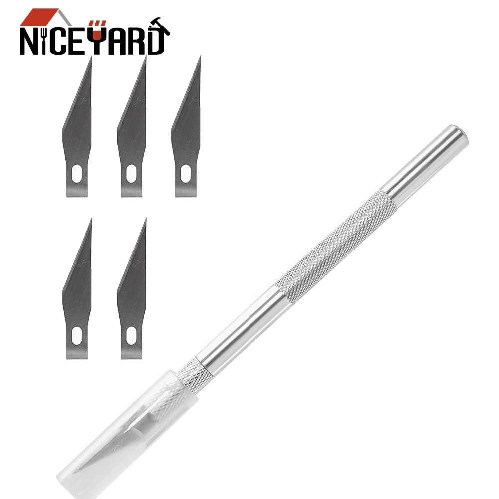 

NICEYARD Stencil Chiseling DIY Carving Knife Craft Artwork Cutting Knife Sculpture Scalpel Knife 6 Blades Aluminum Alloy