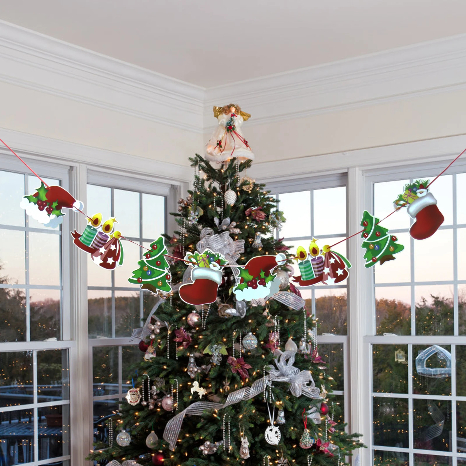3m Santa Claus Christmas Tree Elk Gift Box Banner Garland Party