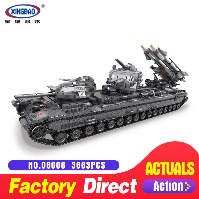 

XingBao 06006 Block 3663Pcs Creative MOC Military Series The KV-2 Tank Set children Educational Building Blocks Bricks Toys