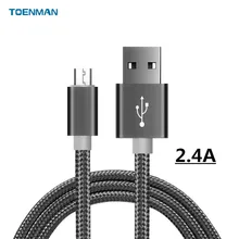 Кабель Micro USB TOENMAN 2.4A1m 1,5 m 2m Быстрая зарядка нейлон USB синхронизация данных мобильный телефон Android кабель для зарядного устройства для samsung