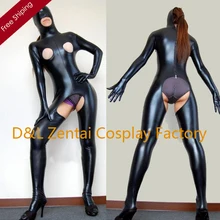 Free Shipping DHL Halloween Costumes Black Shiny Metallic Spandex Zentai Suit Sexy Zentai Suit Fantasy Carnival Costume