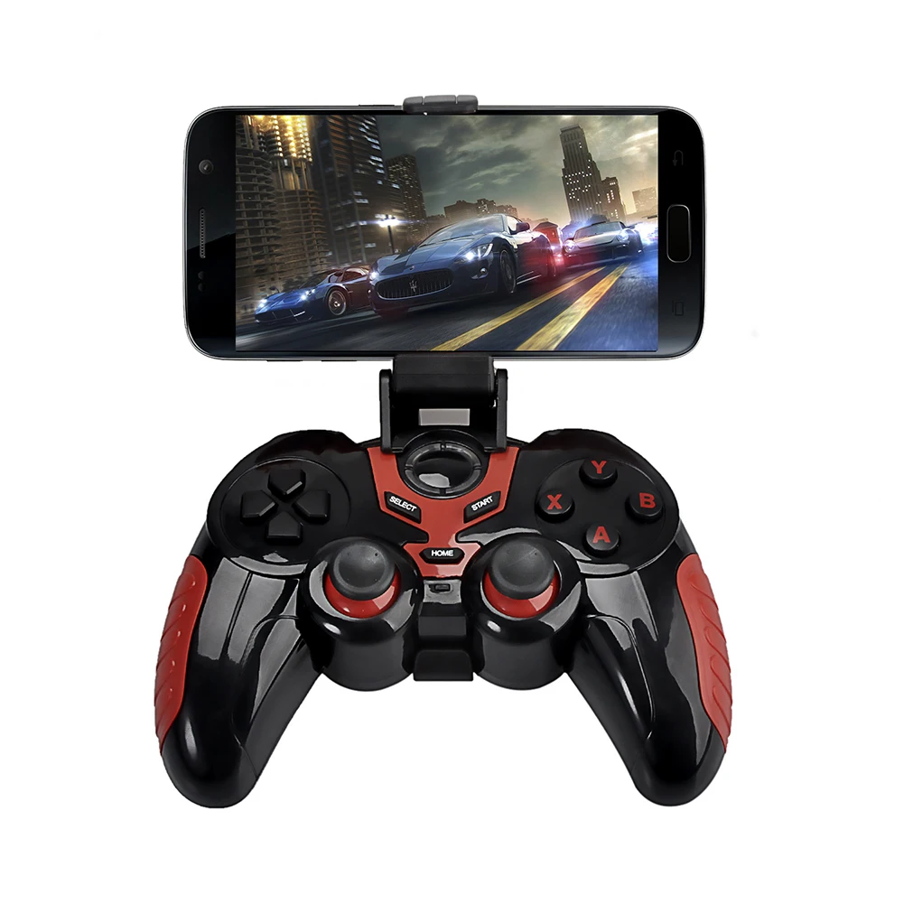 Wireless Bluetooth Game Controller with Phone Holder Wireless Gaming Joystick Gamepad Black and Red for Android