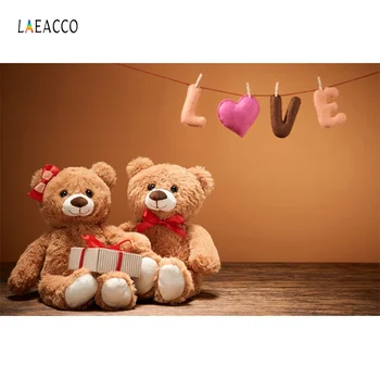 

Laeacco Photo Backdrops Teddy Bear Gift Baby Birthday Party Love Baby Wooden Boards Portrait Photo Background For Photo Studio