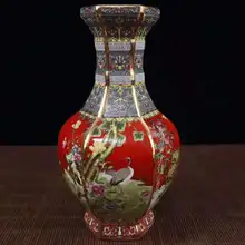 Изысканная китайская архаичная цветная эмалированная декоративная благоприятная ваза для цветов и птиц, шестисторонняя фарфоровая ваза