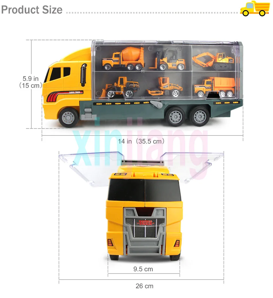 Большой грузовик и 6 шт. мини литой автомобиль из сплава модель 1: 64 масштаб игрушки транспорт Перевозчик грузовик инженерные игрушки для детей мальчиков}