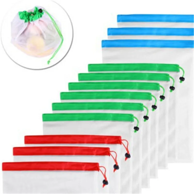 1 قطعة قابلة لإعادة الاستخدام شبكة انتاج الحقائب قابل للغسل صديقة للبيئة أكياس بقالة التسوق تخزين الفاكهة الخضار اللعب حقيبة التخزين