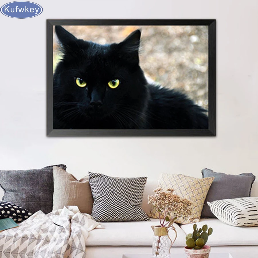 Алмазная Вышивка Черная кошка 5d алмазная картина животное полная Алмазная мозаика, стразы, вышивка крестом украшение дома