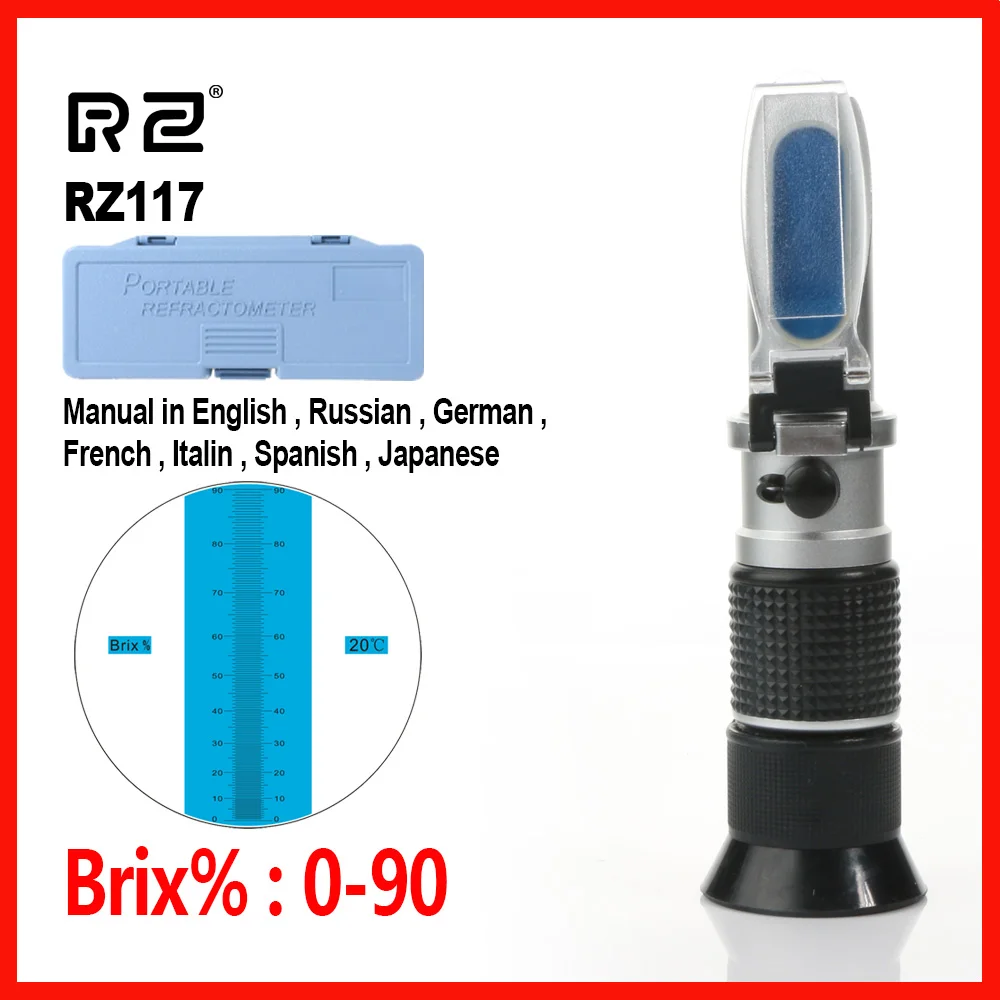 

RZ High concentration Brix Refractometer Honey Bees Sugar Food Beverages ATC Content Beekeeping Handheld 0~90% Meter Tool RZ117