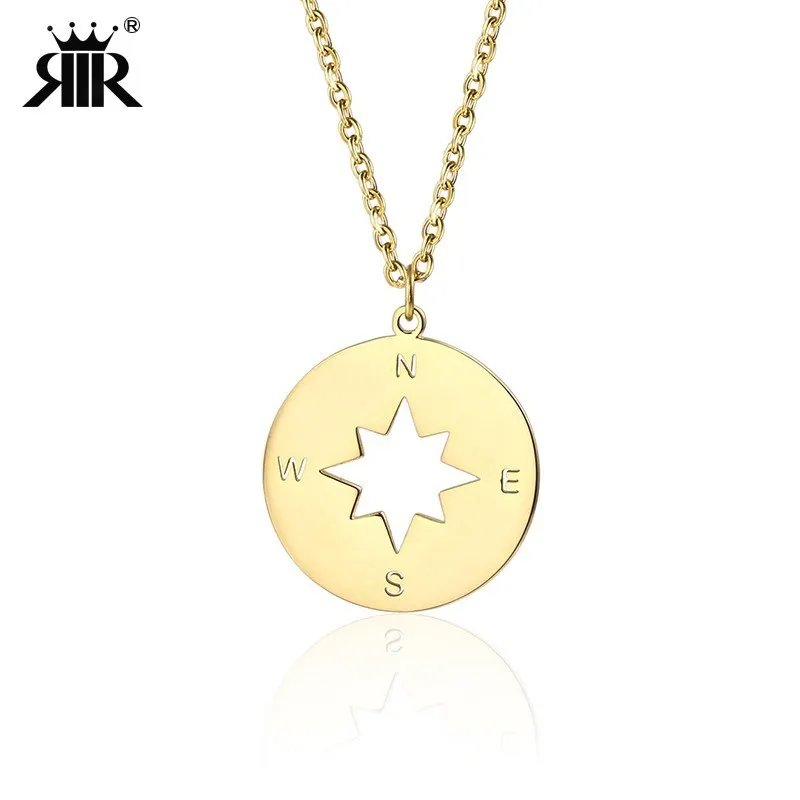 

RIR Stainless Steel Compass Necklace Inspirational Wanderlust Jewelry College Graduation Gift For Her Be Brave