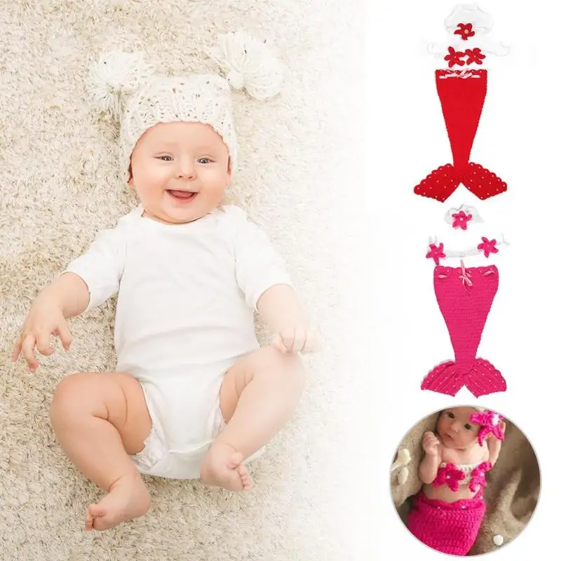 Комплект одежды из 3 предметов для новорожденных с изображением рыбьего хвоста, спальный мешок, повязка на голову с цветочным рисунком для малышей, реквизит для фотосъемки, комплект для маленьких мальчиков