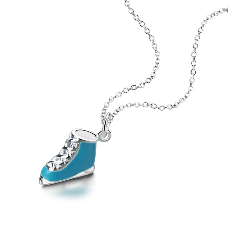 

Fashion design blue skates pendant necklace 925 sterling silver woman necklace New creative girl solid silver chain jewelry gift