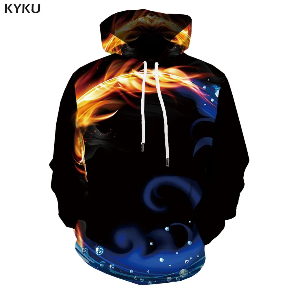 

3d Hoodies Flame Sweatshirts men Harajuku Sweatshirt Printed Yinyang Hooded Casual Fire 3d Printed Black Hoody Anime Unisex