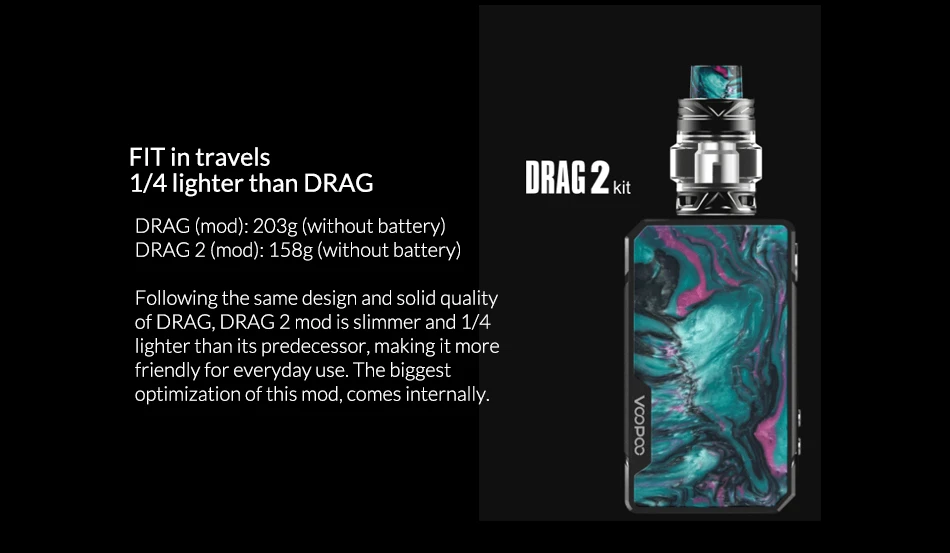 Комплект Voopoo Drag 2 177 Вт TC с Uforce T2 SubOhm Tank U2/U3, питание от двух аккумуляторов 18650, комплект электронных сигарет