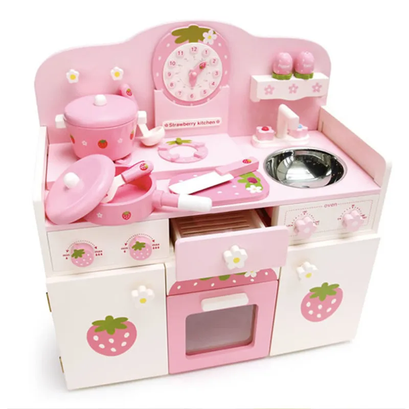 pink wooden toy kitchen