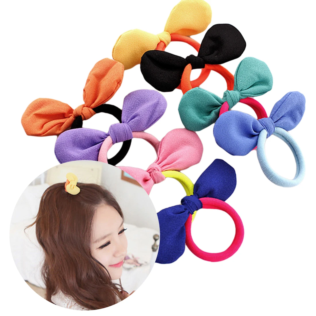 

Princess Lovely Small Bowknot Color Blocking Knot Elastic Hair Bands Headwear Ropes Headdress Scrunchy Hair Accessories