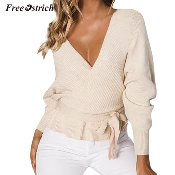 

Free Ostrich V Neck Sweaters Women 2019 Autumn Long Sleeve Tops Female Casual Jumper Winter Streetwear Sexy Sweater N30