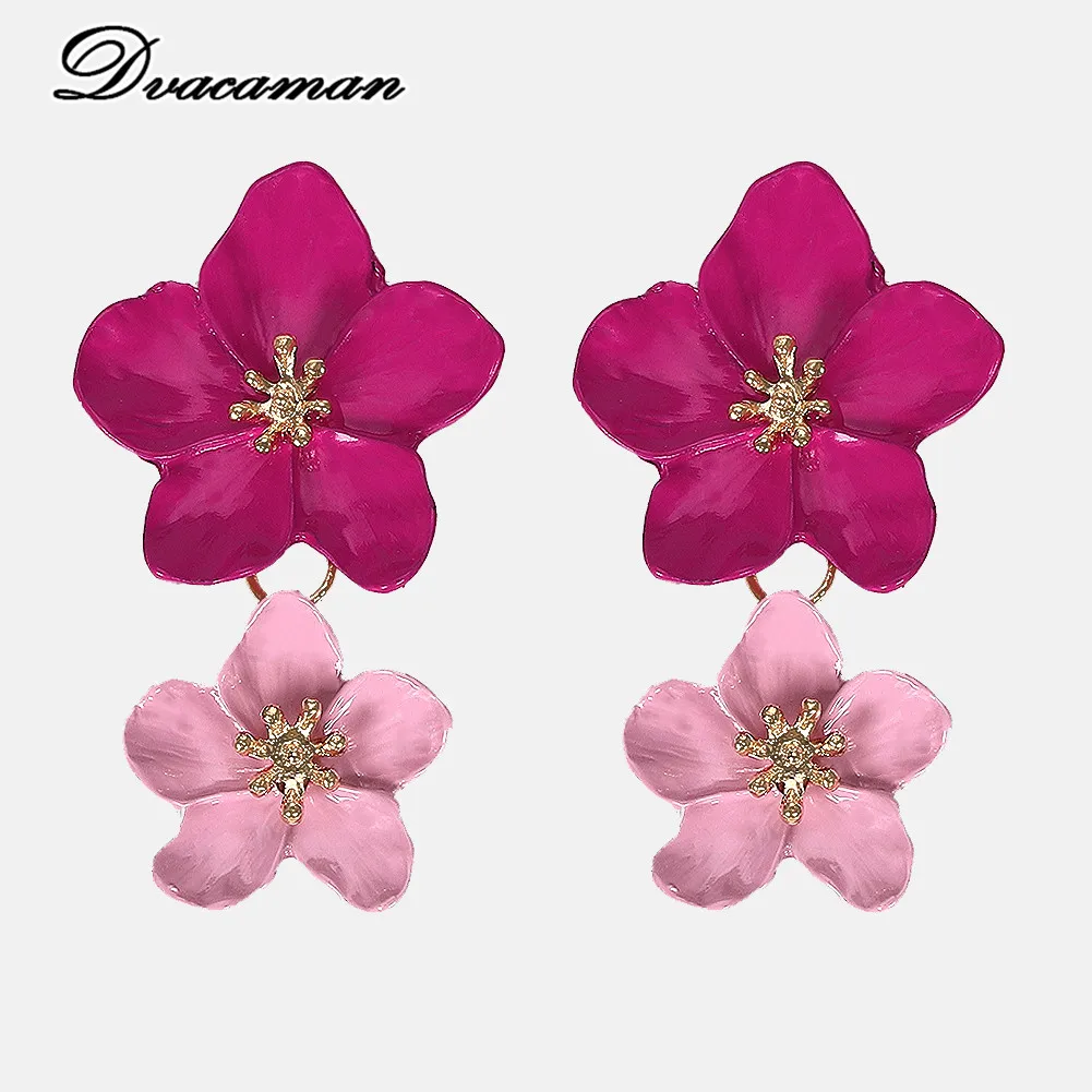 

Dvacaman Trendy Design Double Flower Metal Drop Earrings for Women Fashion Charm Jewelry Pendant Earrings Bohemia Wedding Party