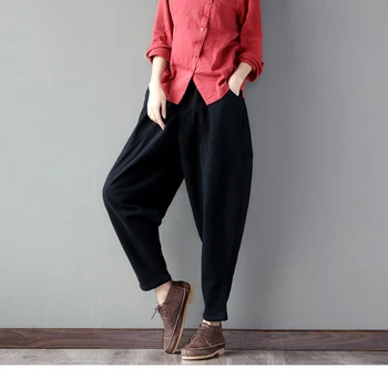 

Women pants 2019 spring summer fashion female solid mid waist loose harem pant nine trousers casual cargo pants streetwear