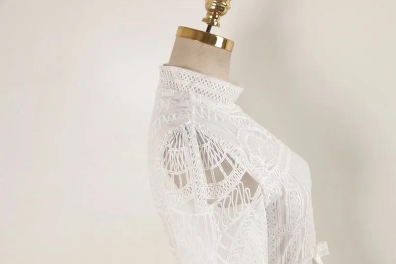 Высококачественное модное Кружевное белое длинное платье для подиума, сексуальное ажурное платье с воротником-стойкой и длинными рукавами, кружевные сетчатые вечерние платья в стиле пэчворк