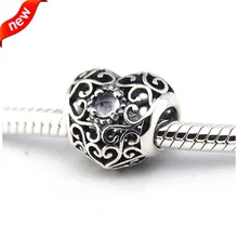 Подходит для Pandora Браслеты марта Подпись сердце талисманы с Aqua синие кристаллы 925 пробы серебряный шарик