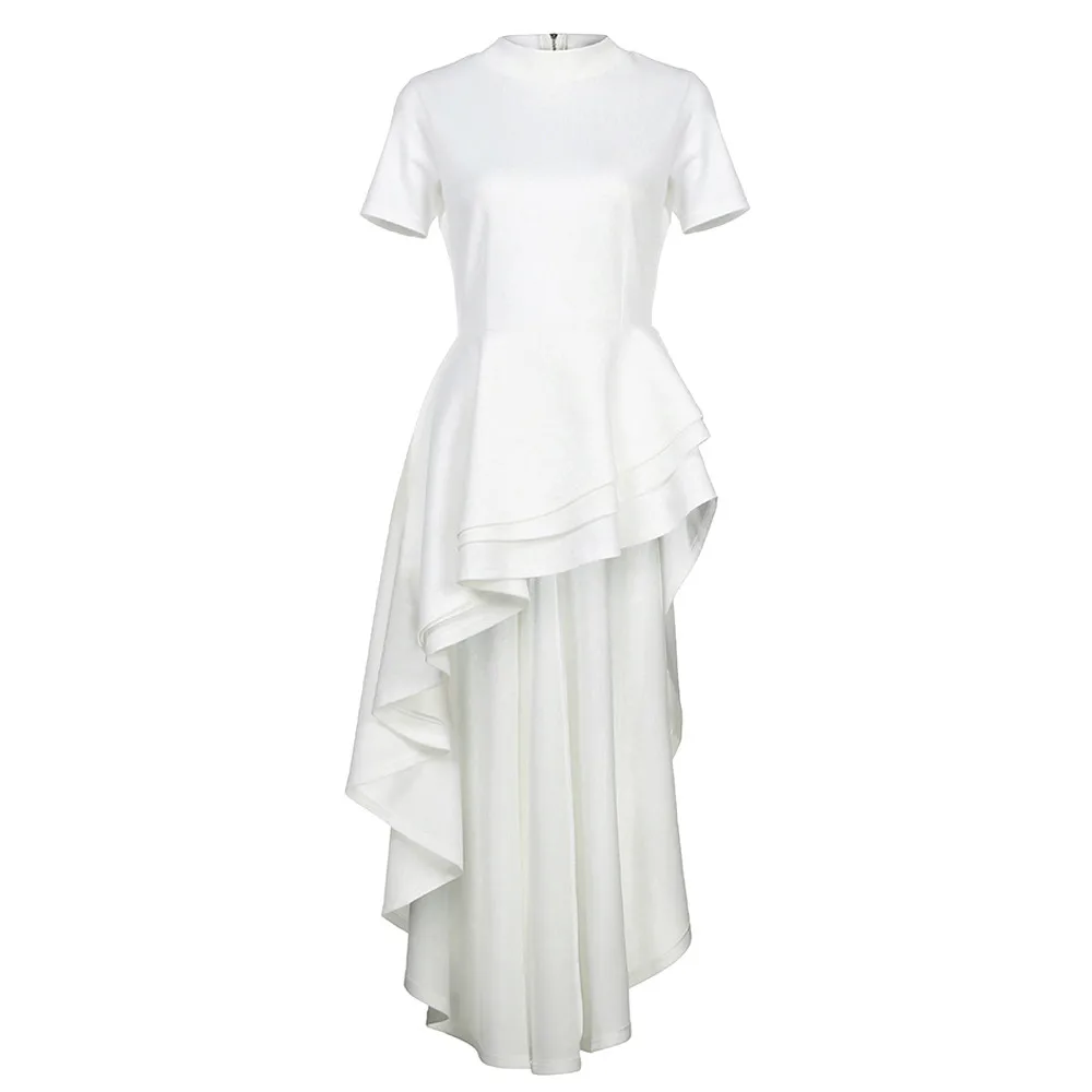 Free Ostrich Women Short Sleeve High Low Peplum Dress Bodycon Casual Party Club Dress Casual O NECK dress vestidos D0235